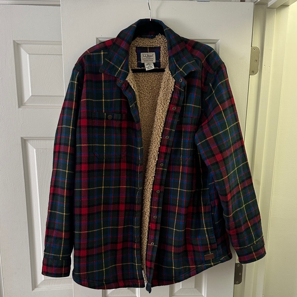L.L. Bean Sherpa Lined Scotch Plaid Long Sleeve Flannel Shirt